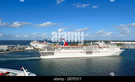 Cape Canaveral, FL USA - January 8, 2022: The Carnival cruise ship Elation sailing away from Port Canaveral, Florida. Stock Photo
