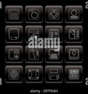 Hi-tech and technology equipment - vector icon set Stock Vector