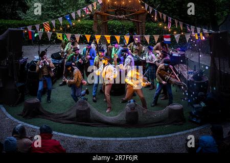 Old Time Sailors performing at Trebah Garden Amphitheatre in Cornwall in the UK. Stock Photo