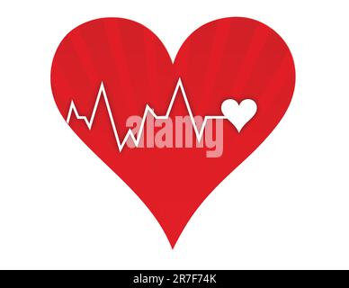 Illustration depicting a graph from a heart beat and a heart isolated over a white background. Stock Vector