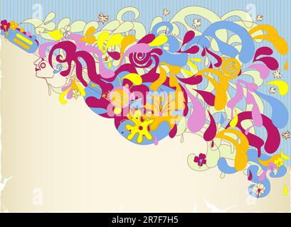 Abstract girl and guitar with colorful splashes Stock Vector