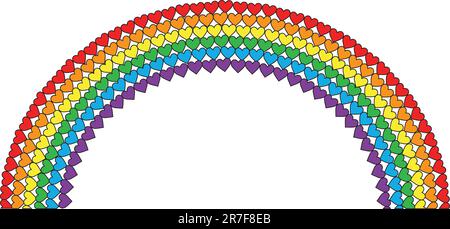 A rainbow made with rows of hearts in rainbow colors Stock Vector