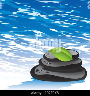 Green leaf with stones zen still life Stock Vector