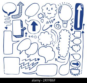 Doodle set of speech bubbles and arrows in comic hand drawn style ...
