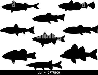 collection of fish silhouette - vector Stock Vector