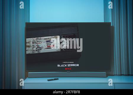 Black Mirror Netflix TV show on TV screen Stock Photo