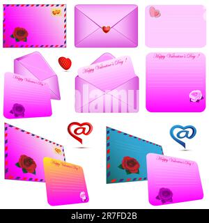Collection of celebratory envelopes of pink color executed in various variants Stock Vector