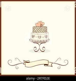 Wedding Cake decorated hearts, lattice with place for text Stock Vector