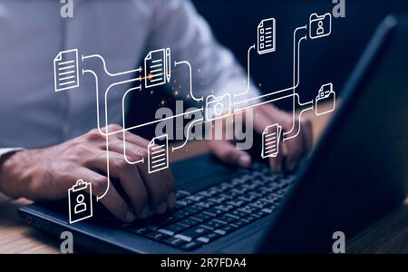 Document Management System concept. Online document file data software for efficient archiving. Enterprise content management, Digital asset managemen Stock Photo
