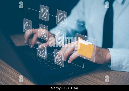 Document Management System concept. Online document file data software for efficient archiving. Enterprise content management, Digital asset managemen Stock Photo