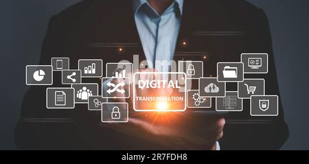 Internet of things, Digital transformation technology strategy, transformation of ideas and the adoption of technology in business in the digital age, Stock Photo