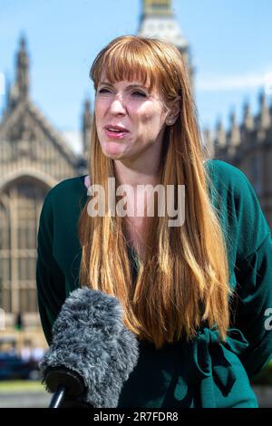 London, England, UK. 15th June, 2023. Deputy leader of Labour Party ANGELA RAYNER is seen speaking to press in Westminster as she reacts to privileges committee report on former Prime Minister Boris Johnson. (Credit Image: © Tayfun Salci/ZUMA Press Wire) EDITORIAL USAGE ONLY! Not for Commercial USAGE! Stock Photo