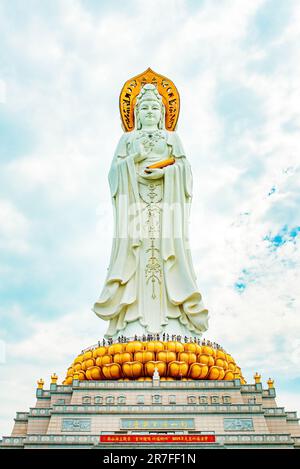 Sanya, Hainan Island, China- November 26, 2018: Statue of the goddess Guanyin on the territory of Nanshan Buddhist Culture Park Stock Photo