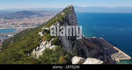 A view of a jagged mountain located in Gibraltar, as seen from an elevated viewpoint Stock Photo