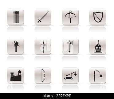 Simple medieval arms and objects icons - vector icon set Stock Vector