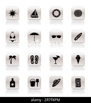 Simple Summer and Holiday Icons - Vector Icon Set Stock Vector