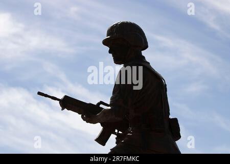 Santa Gertrudis, Chihuahua, Mexico. 14th June, 2023. National Training Center Statue. In the National Training Camp there was also a small demonstration of the entire air and land arsenal of the Mexican Army. (Credit Image: © Luis Salgado/Pacific Press via ZUMA Press Wire) EDITORIAL USAGE ONLY! Not for Commercial USAGE! Stock Photo