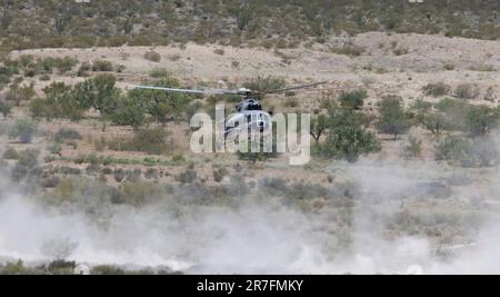 Santa Gertrudis, Chihuahua, Mexico. 14th June, 2023. Mexican Air Force. In the National Training Camp there was also a small demonstration of the entire air and land arsenal of the Mexican Army. (Credit Image: © Luis Salgado/Pacific Press via ZUMA Press Wire) EDITORIAL USAGE ONLY! Not for Commercial USAGE! Stock Photo