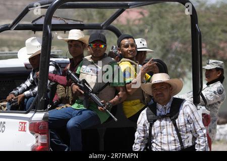 Santa Gertrudis, Chihuahua, Mexico. 14th June, 2023. Elements that represented criminal groups. In the National Training Camp there was also a small demonstration of the entire air and land arsenal of the Mexican Army. (Credit Image: © Luis Salgado/Pacific Press via ZUMA Press Wire) EDITORIAL USAGE ONLY! Not for Commercial USAGE! Stock Photo