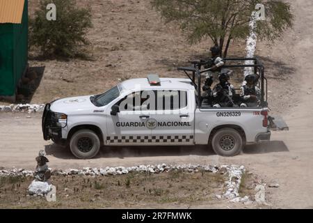 Santa Gertrudis, Chihuahua, Mexico. 14th June, 2023. Elements of the National Guard. In the National Training Camp there was also a small demonstration of the entire air and land arsenal of the Mexican Army. (Credit Image: © Luis Salgado/Pacific Press via ZUMA Press Wire) EDITORIAL USAGE ONLY! Not for Commercial USAGE! Stock Photo