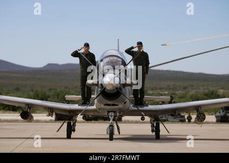 Santa Gertrudis, Chihuahua, Mexico. 14th June, 2023. Mexican Air Force. In the National Training Camp there was also a small demonstration of the entire air and land arsenal of the Mexican Army. (Credit Image: © Luis Salgado/Pacific Press via ZUMA Press Wire) EDITORIAL USAGE ONLY! Not for Commercial USAGE! Stock Photo