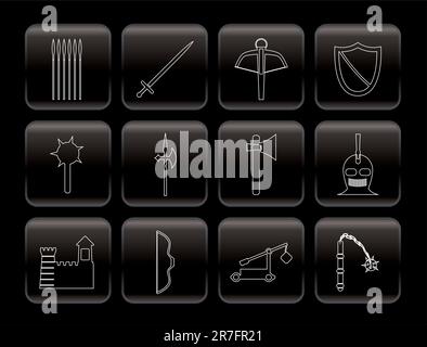 Medieval arms and objects icons - vector icon set Stock Vector