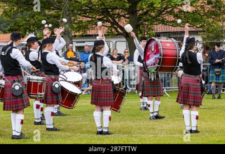 Pipe band performing at Highland Games, North Berwick, Scotland, UK Stock Photo