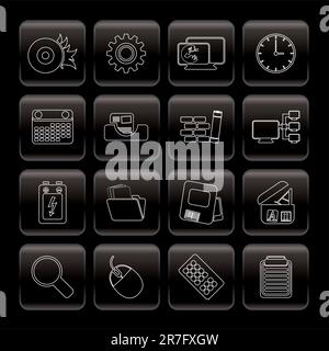 Computer, mobile phone and Internet Vector Icon Set Stock Vector