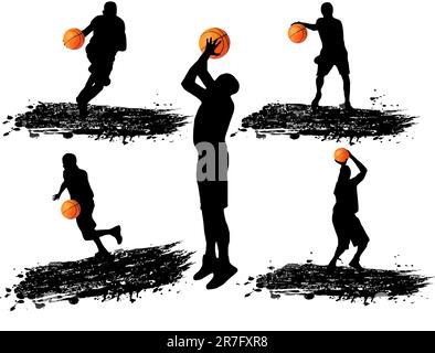 Basketball player silhouettes on white background, vector illustration Stock Vector