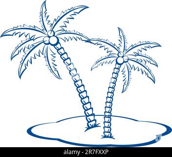 Silhouette Palm trees with coconuts #2. One-colour vector symbol on white. Stock Vector