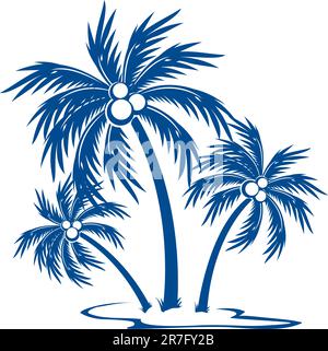 Silhouette Palm trees with coconuts. One-colour vector symbol on white. Stock Vector
