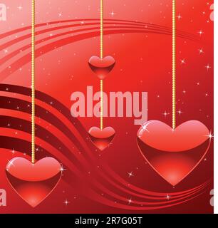 hearts on gold chains Stock Vector