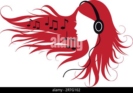 woman with headphones and music notes, vector illustration Stock Vector