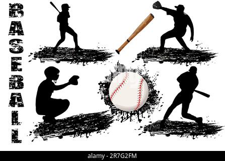 Baseball player silhouettes on white background, vector illustration Stock Vector