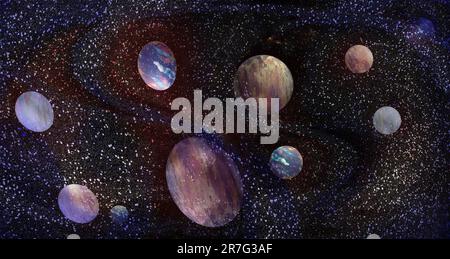 Abstract background Ovals and balls. Space background.Planets, stars and galaxies in outer space, showing the beauty of space. Stock Photo