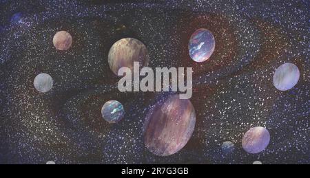 Abstract background Ovals and balls. Space background.Planets, stars and galaxies in outer space, showing the beauty of space. Stock Photo