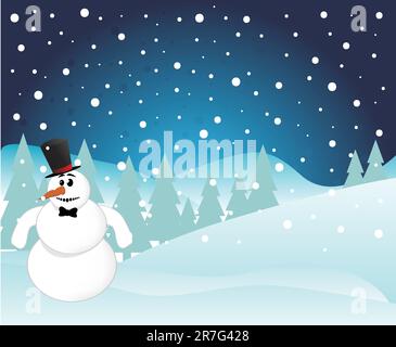 Snowman on Christmas Background Stock Vector