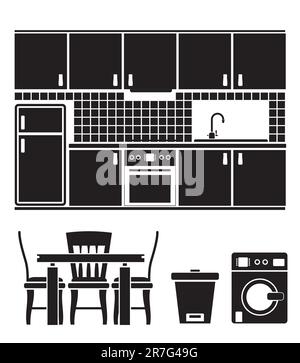 kitchen objects, furniture and equipment - vector illustration Stock Vector