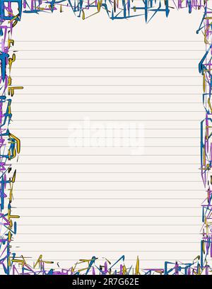 Lined letter-sized paper stationery with neon-like borders Stock Vector ...