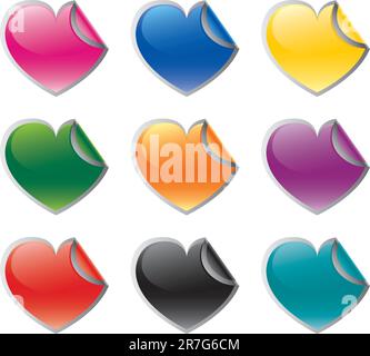 Colorful heart shaped vector stickers set. Stock Vector