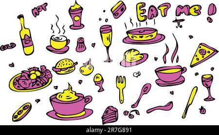 Food Icon Set Doodle sketch Eat me! Stock Vector