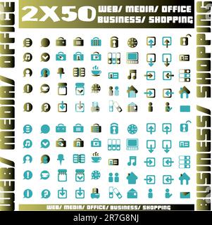 100 blue icons set - web / media / office / business / shopping Stock Vector