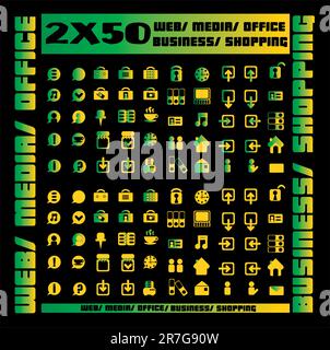 100 green icons set - web / media / office / business / shopping Stock Vector