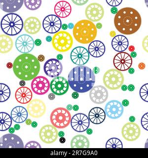 Seamless texture of colored gears of different sizes Stock Vector