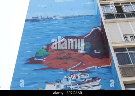 Estepona, Spain - August 27, 2015: 'Almas del Mar' (Souls of the Sea) mural by Blanca Larrauri, situated on Prol. Av. San Lorenzo. Stock Photo