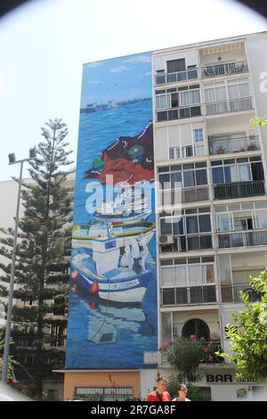 Estepona, Spain - August 27, 2015: 'Almas del Mar' (Souls of the Sea) mural by Blanca Larrauri, situated on Prol. Av. San Lorenzo. Stock Photo