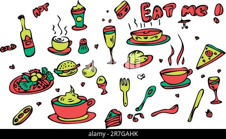 Food Icon Set Doodle sketch Eat me! Stock Vector