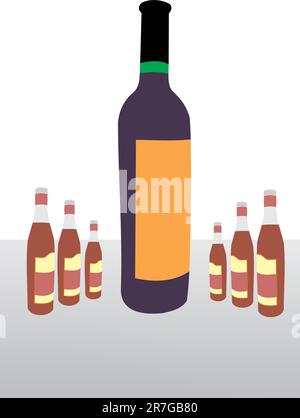 Bottles with alcohol. Wine and cognac Stock Vector