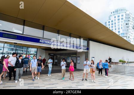 Battersea Power Station underground station on the Northern Line of the London Underground system. New station. People outside station entrance Stock Photo