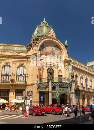 PRAGUE, CZECH REPUBLIC, EUROPE - Municipal House, an art nouveau concert hall in the Stare Mesto neighborhood. Obecni Dum Stock Photo